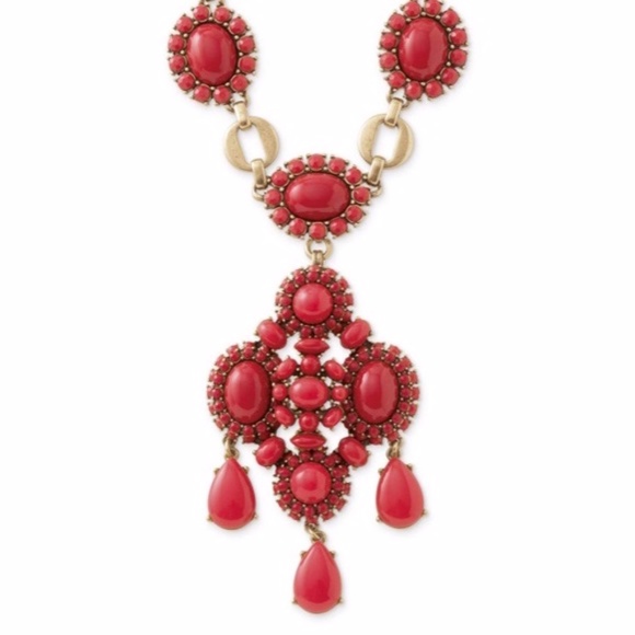 EUC Stella & Dot Sardinia Statement Necklace Red Gold - Picture 4 of 6